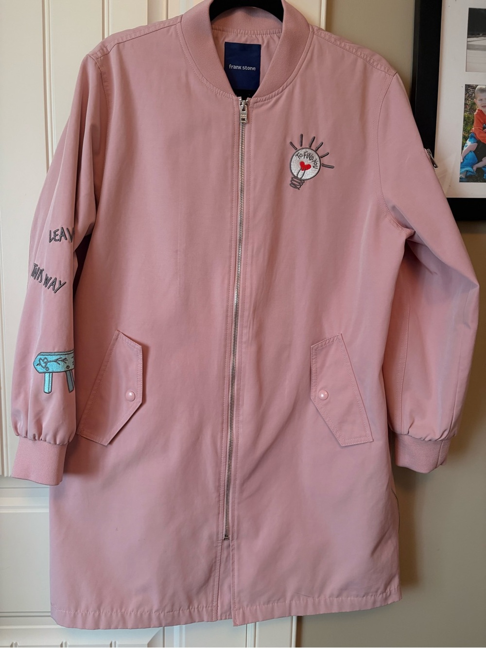FRANK STONE- Women’s Long pink patch Asian streetwear bomber jacket